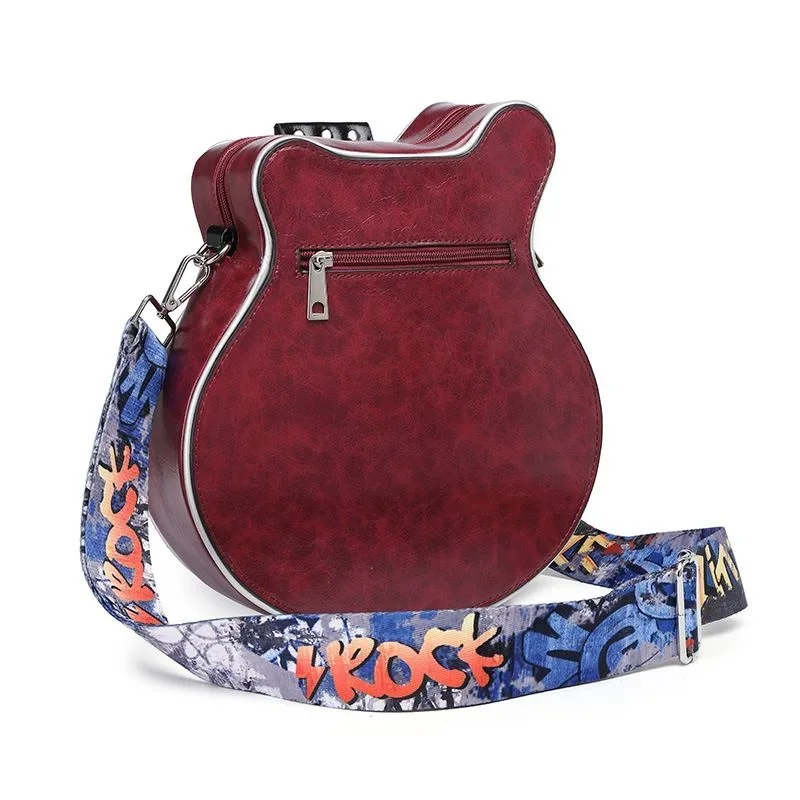 Guitar Shaped Design Shoulder Bag Women Causal Trendy Wide Strap Messenger Bag Ladies Luxury Designer PU Leather Purses Handbags