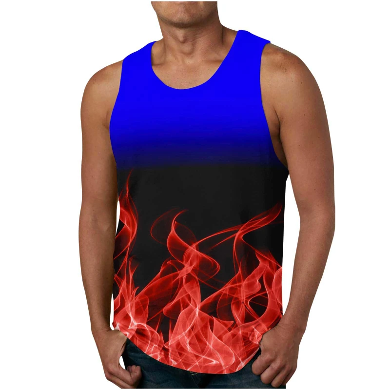 

New Men Tank Top Flame 3D Printed Sleeveless Vest Men Women Harajuku Y2k Streetwear GYM T Shirt Quick-drying Clothing Tops