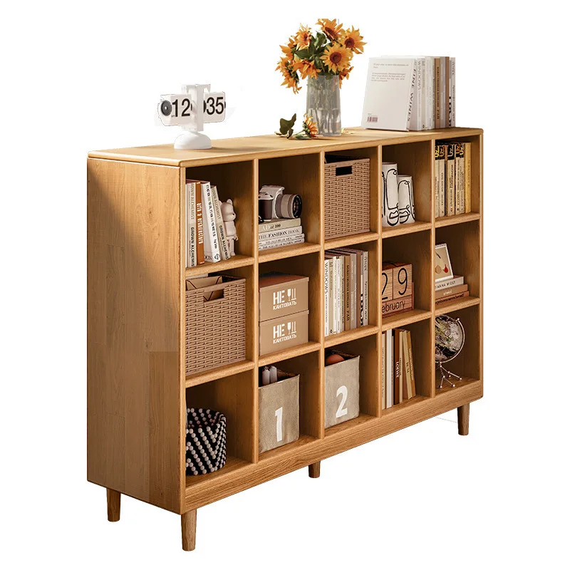 All solid wood bookshelf, floor-to-ceiling shelf, cherry wood color, wall-to-wall household bookcase
