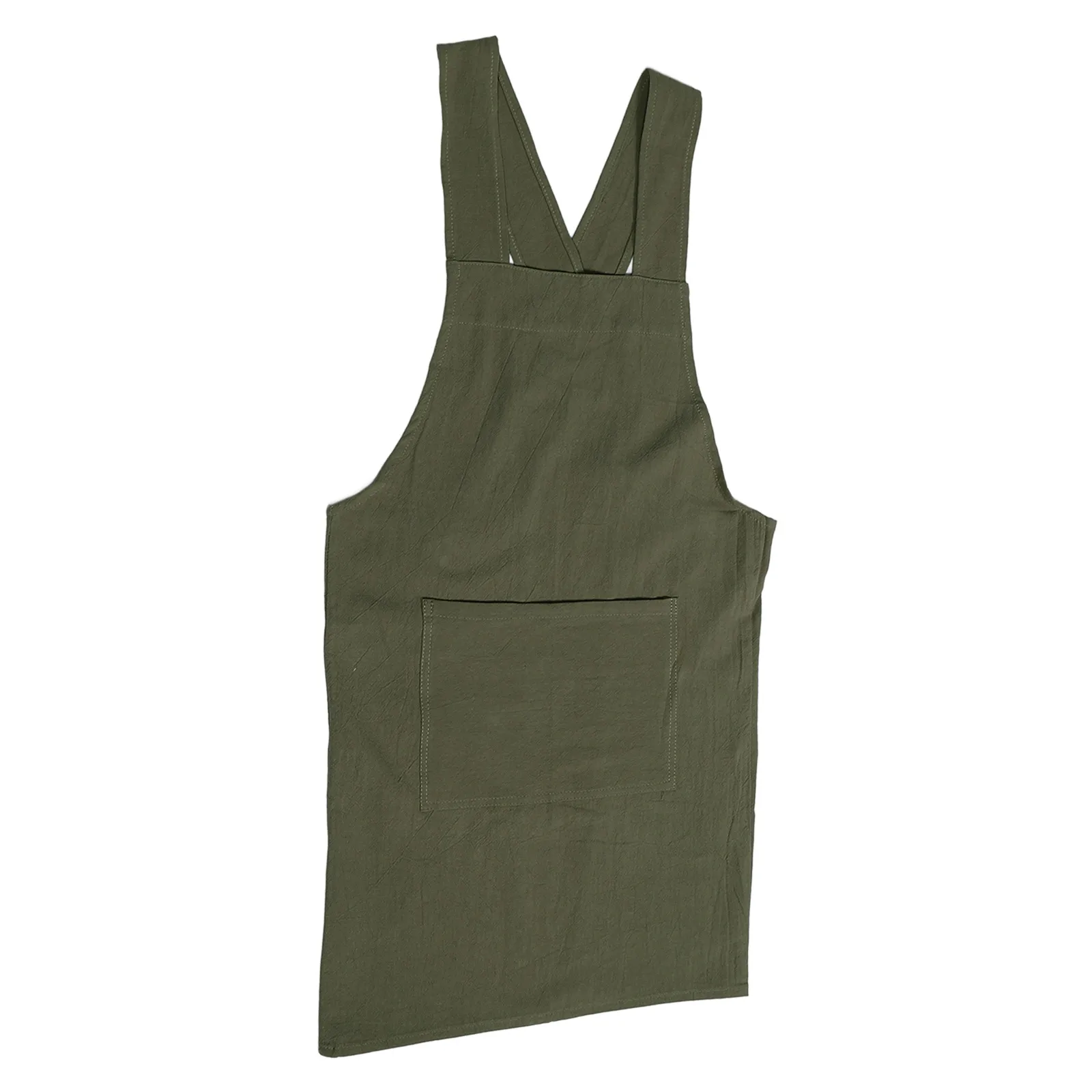 

Summer No-Tie Apron Cross Back Cotton Linen Nail Tech Hair Stylist Artist Pottery Grill Housekeeping Uniform With Pockets