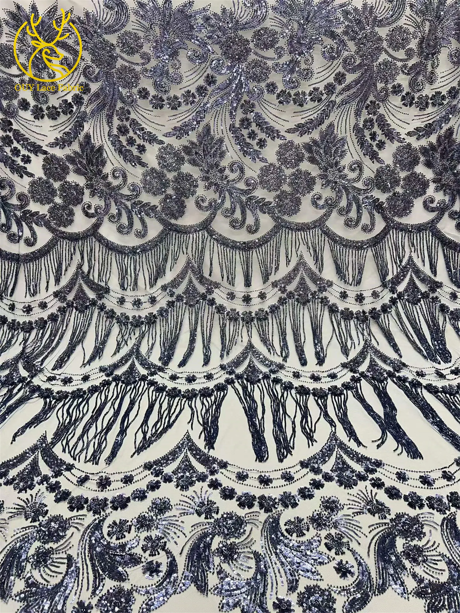 Afrikanischer 3D-Quasten-Perlen-Spitzenstoff 5 Yards Französischer Tüll Pailletten-Spitzenstoff Nigerianischer Netzspitzenstoff für Hochzeitskleider – Detail 18