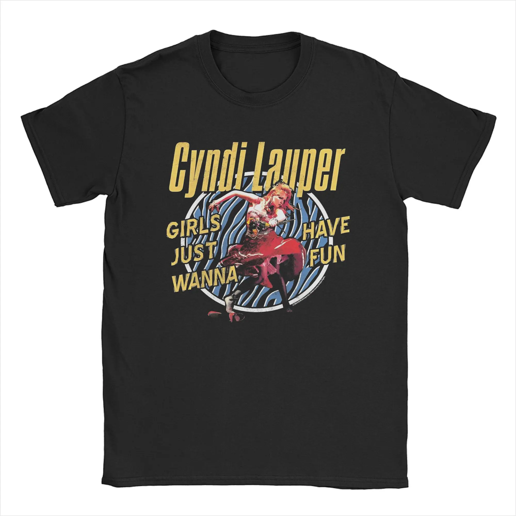 Cool Cyndi Lauper Singer Tour T-Shirt Men Round Collar Pure Cotton T Shirts She's So Unusual Short Sleeve Tee Big Size Clothing