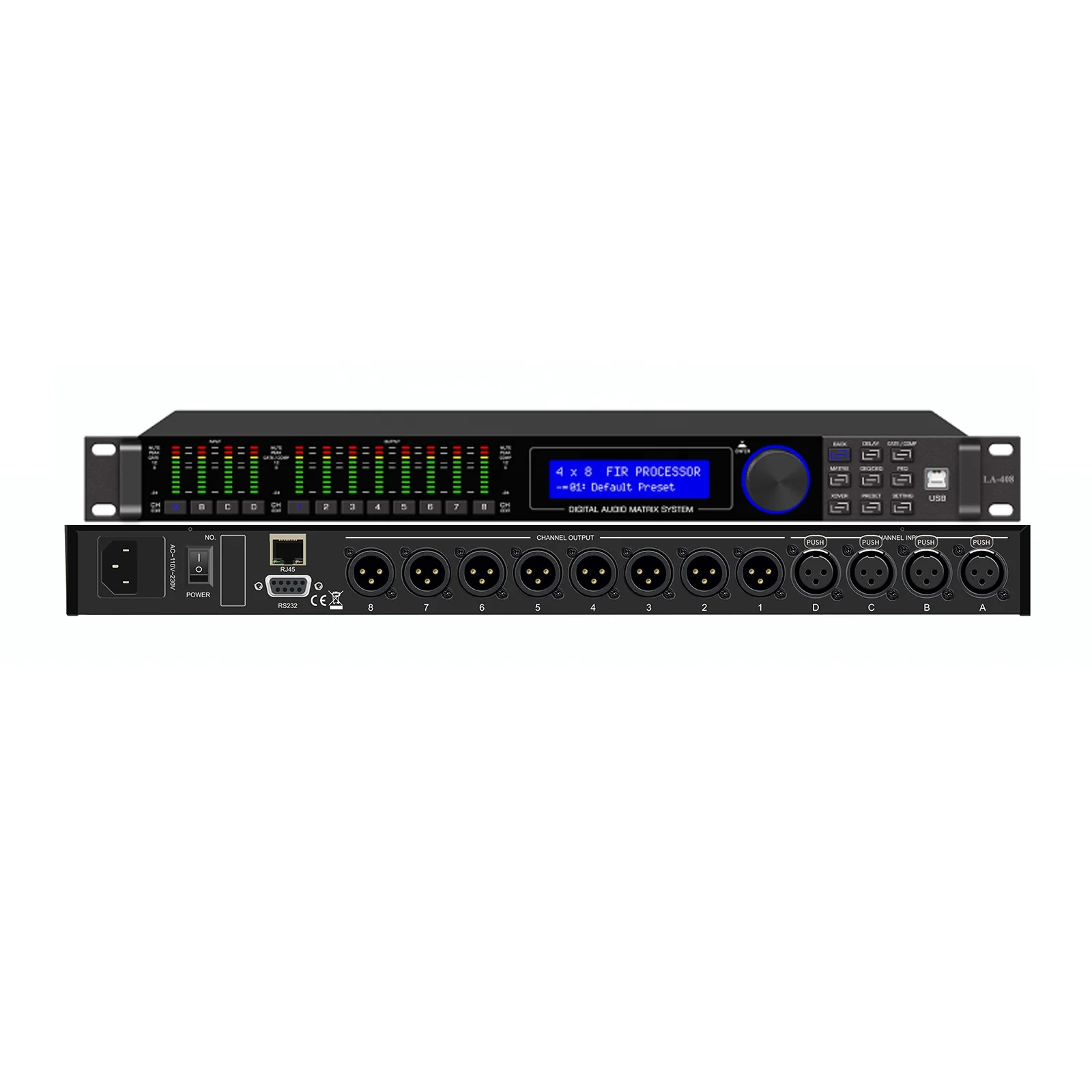 

LA-408 Professional 4 In 8 Out Stereo Stage Equalizer Audio Processor For Professional Stage Sound Equipment