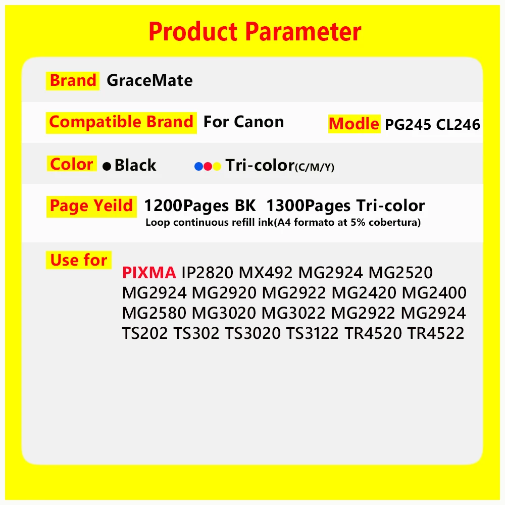 pg245 cl246 Ink Cartridge PG245 CL246 Refill Ink kit Replacement for Canon Pixma iP2820 MX492 MG2924 MX492 MG2520 Inkjet Printer