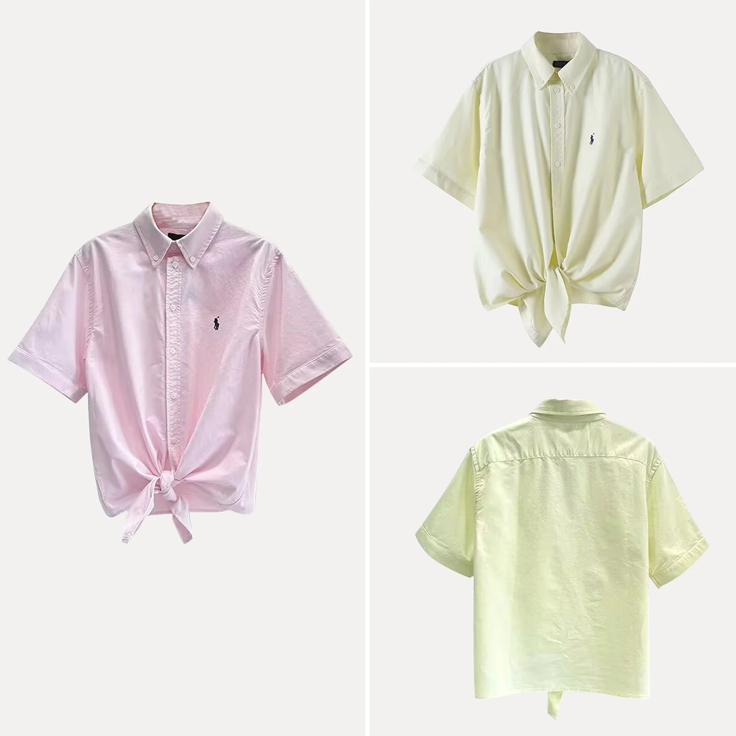 

Z Women's Casual Embroidered ort Sve irt Knot Tied Ne Design Summer UV Protection Polyester Fiber Blouse