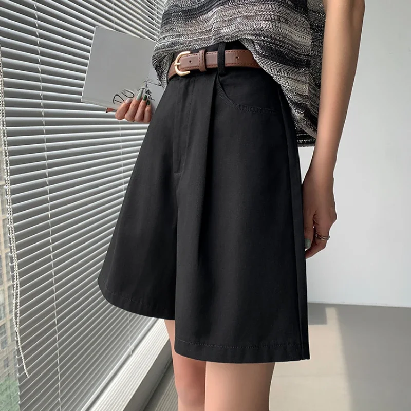 Vintage Cotton and Linen Women's Cargo Shorts Pants 2025 New Summer High Waist Solid Casual Loose Wide Leg Shorts for Women