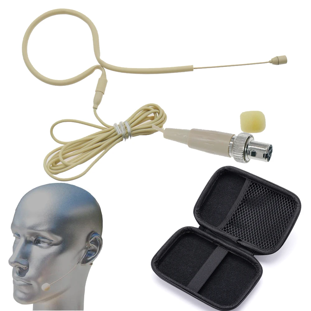 High-Performance ACT6000 Earset Hanging Microphone For MiPro Wirelss BodyPack with Zipper Case Mini 4-Pin XLR Locking Zipper Box