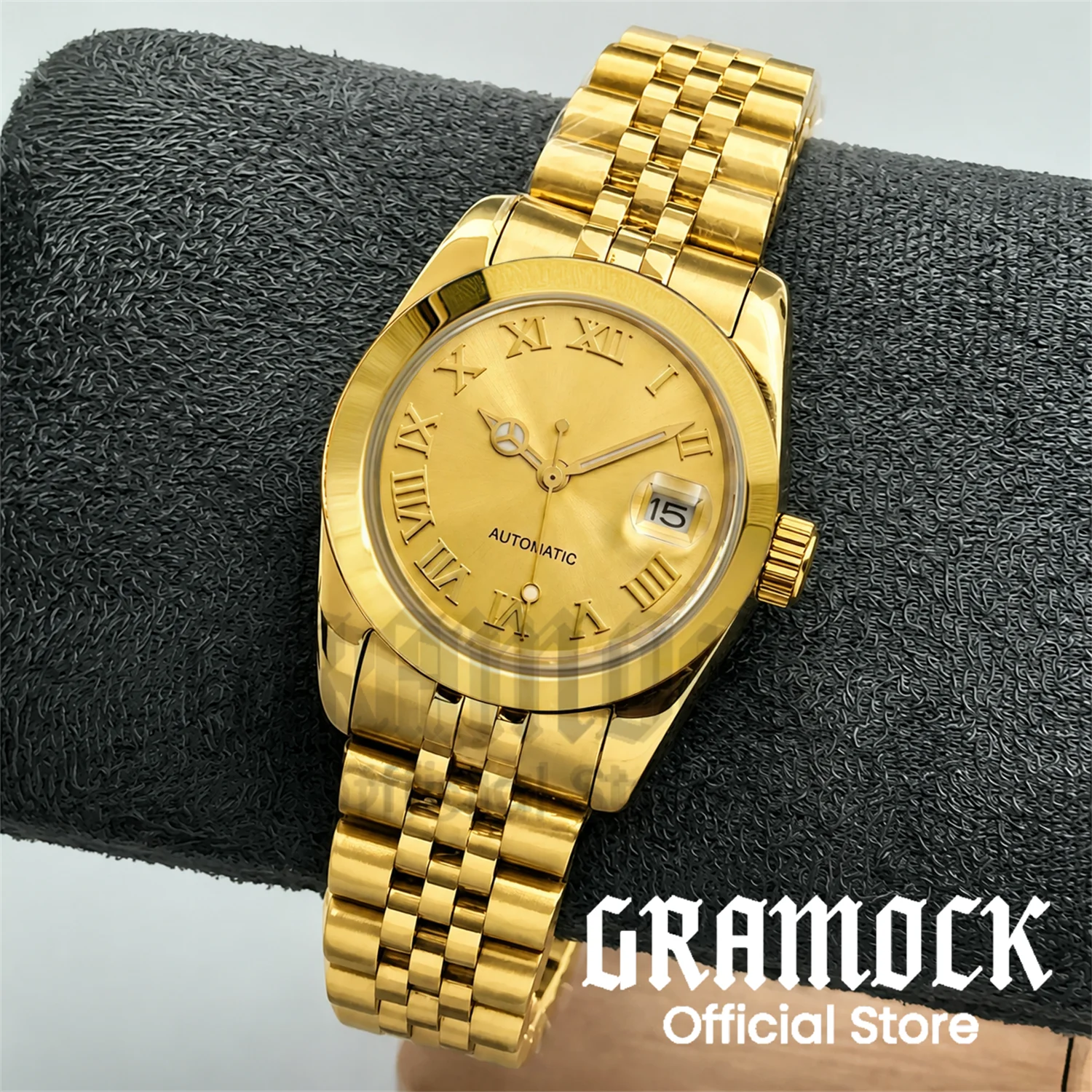 High-Quality Luxury Yellow Gold NH05 Mechanical Wristwatch 31mm Sapphire Glass Roman Mark Lady's Watch Waterproof Steel Bracelet