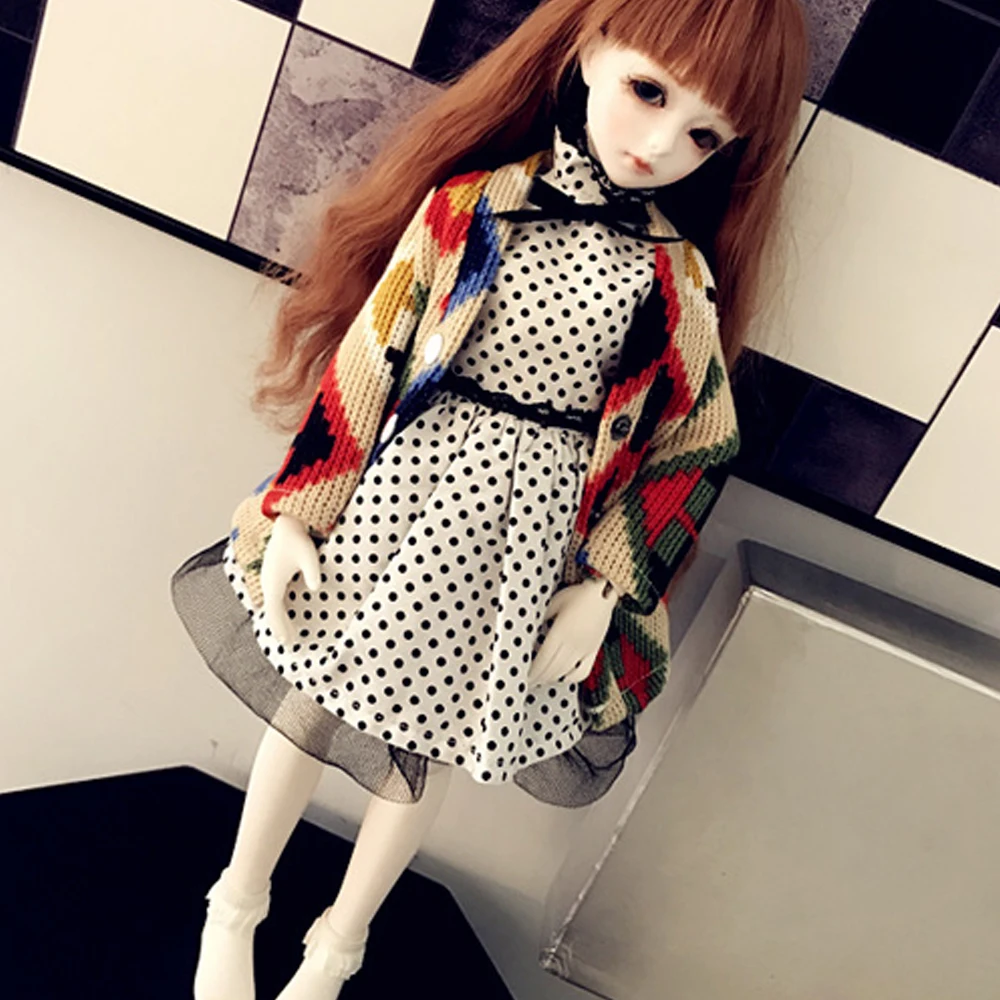 D01-P371 children handmade toy 1/6 1/3 1/4 Doll Accessories BJD/Sd clothes colorful Sweater Cardigan Polka Dot Skirt Set