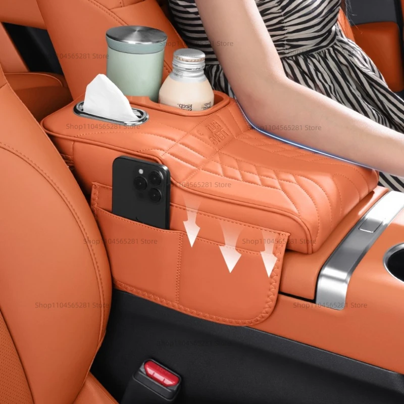For Haval H9 2nd 2024 2025 Car Armrest Box Height Increase Pad Leather Protective Cover Storage Bag Auto Styling Accessories