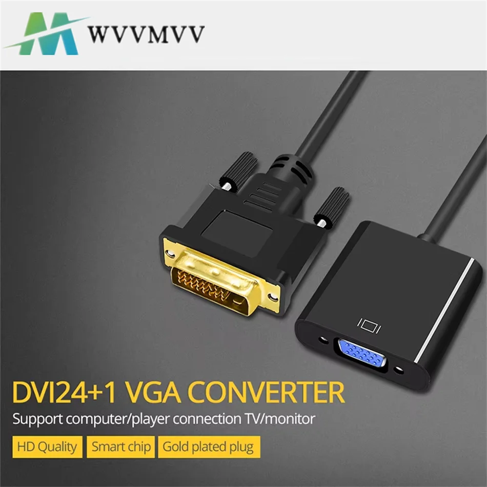 

Full HD 1080P DVI To VGA Adapter Video Cable Converter 24+1 25Pin To 15Pin Cable Converter For PC Computer Monitor projector