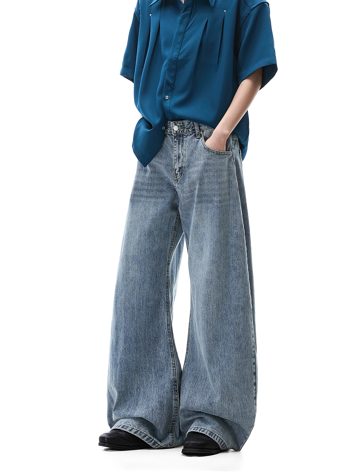 American Style Vintage Bamboo Pattern Men's Jeans Spring Summer Straight Leg Wide Leg Knife  Jeans Casual Youth Trend