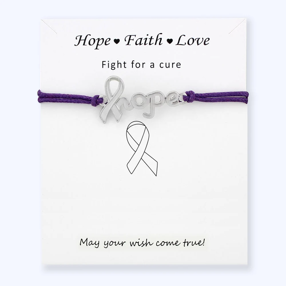 Purple Brown Green Pink Yellow Ribbon Awareness Depression Charm Bracelets Card Women Men Unisex Jewelry Drop Shipping