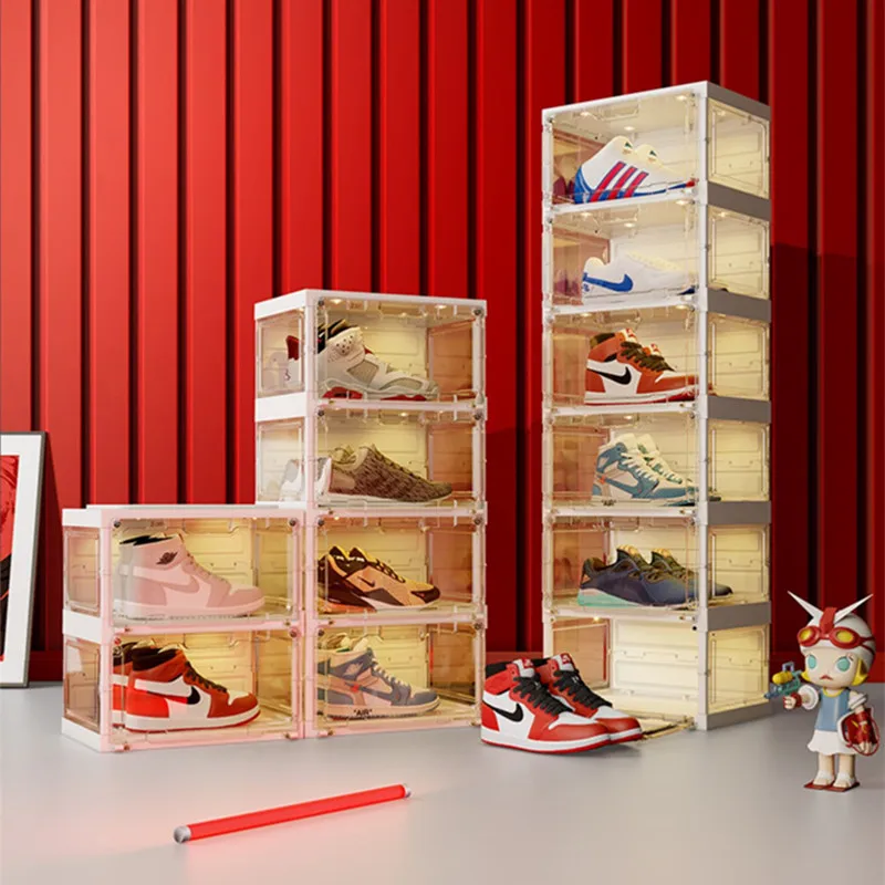 Foldable Smart Organizer with Light Display Box, Sneaker Shelf, Large Capacity Shoe Box for Collector