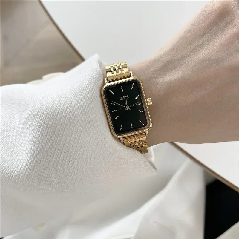 Reloj cuadrado de lujo para mujer, pulsera de cuarzo de acero inoxidable, resistente al agua, con esfera Simple, color dorado y plateado