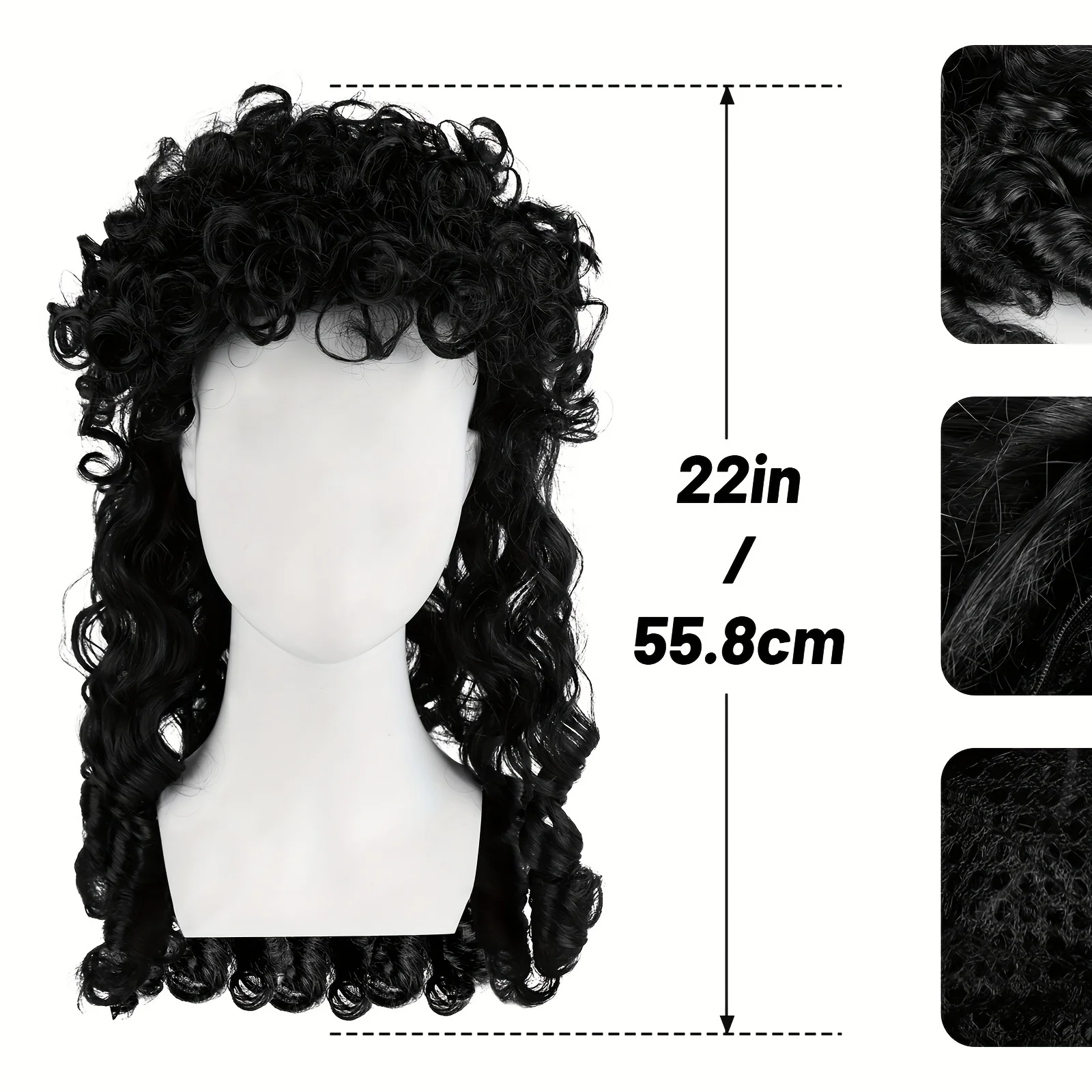 باروكة سوداء مجعدة مقاس 22 بوصة مع ضفائر منفوشة باروكية على الطراز الباروكي، تجعيدات طويلة مموجة مقاومة للحرارة، لحفلات عيد الميلاد