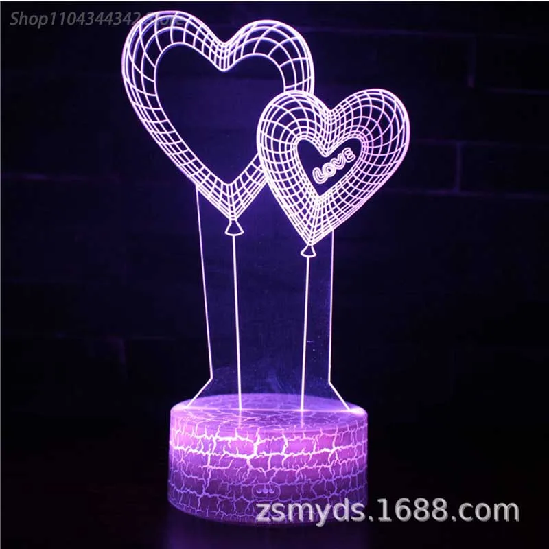 3D Acrylic Heart shaped Night Light Living Room Bedroom Creative Valentine's Day Commemorative Gift Decorative Light USB Atmosph