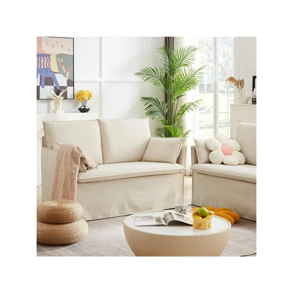 أريكة Sivory صغيرة بمقعدين، أريكة مغطاة مقاس 52 بوصة مع وسادة رمي، إطار معدني قوي، وسادة مقعد واحد، سهلة التجميع، وضعية #3