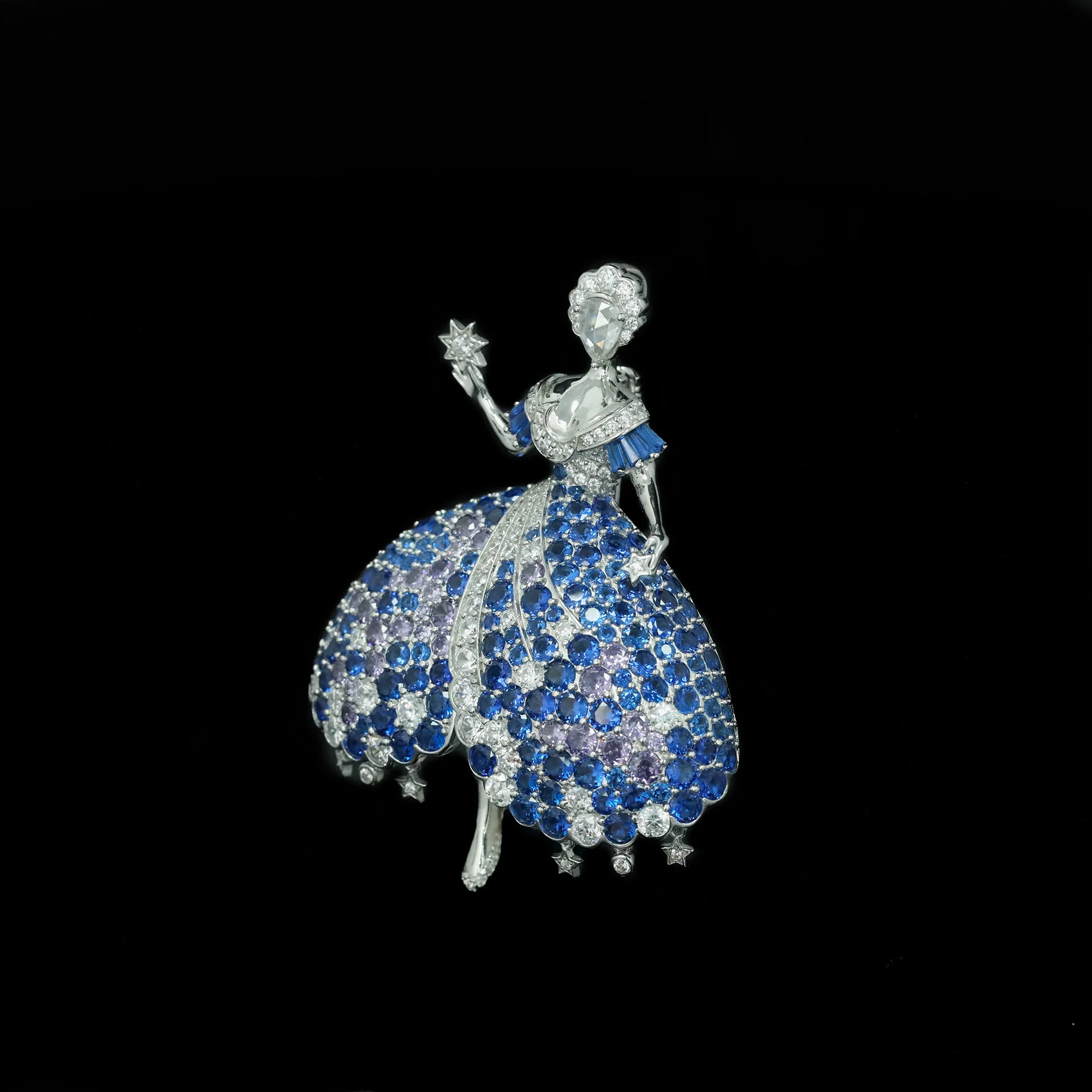 Vintage Luxury Art Deco Dancing Fairy Brooch Elegant 925 Sterling Silver Lady Fine Jewelry for Romantic Anniversary Banquet Gift