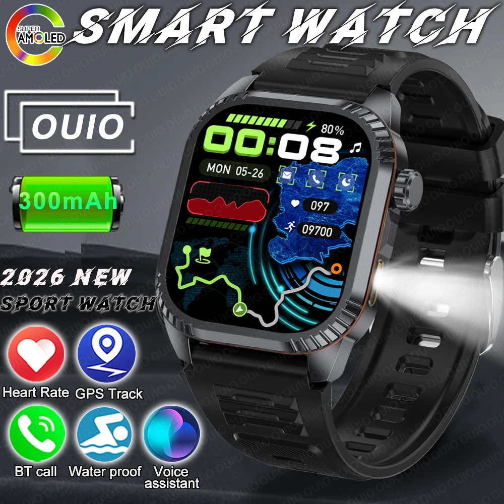 

2026 New GPS Tracking Smart Watch 1.95 Inch HD Screen LED 300mAh IP67 Waterproof Heart Rate 100+Sport Modes BT Call Smart Watch