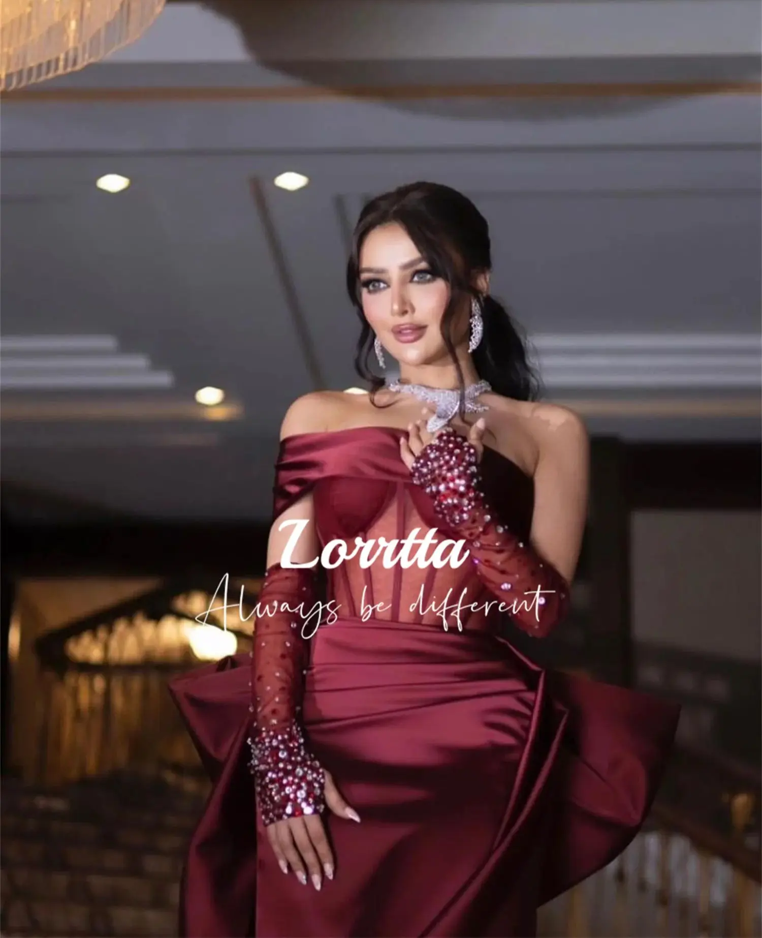 Lorrtta Off the Shoulders Folds Ground-length Reddish Brown Ball Gown Strapless Satin Mermaid Skirt Dresses Customized