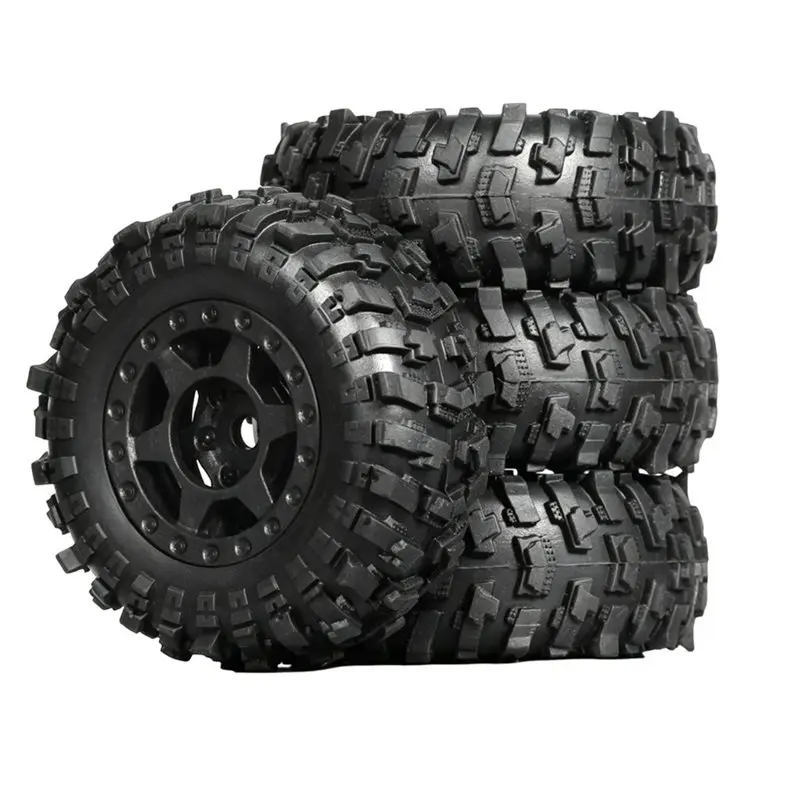 FBIL-4PCS 1.0'' Beadlock Wheels And Tires 1.0 Inch Tires Tyre Plastic Wheel Rims Set For 1:24 Car Axial SCX24 AX24