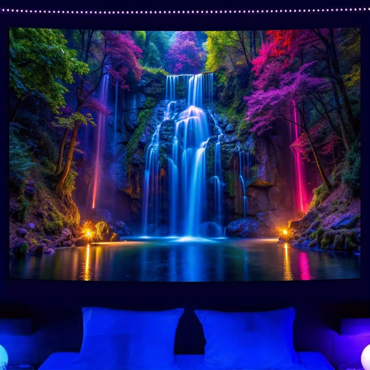 2D Flat, 1pc UV Reactive Glow-in-the-Dark Tapestry - UV-Activated Neon Glow Wall Hanging with Black Light,