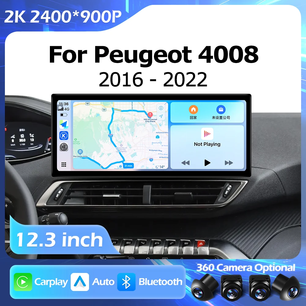 

12.3 inch For Peugeot 4008 2016-2022 Car Radio Multimedia Video Player Navigation GPS Carplay Android Auto WIFI 2400*900P BT