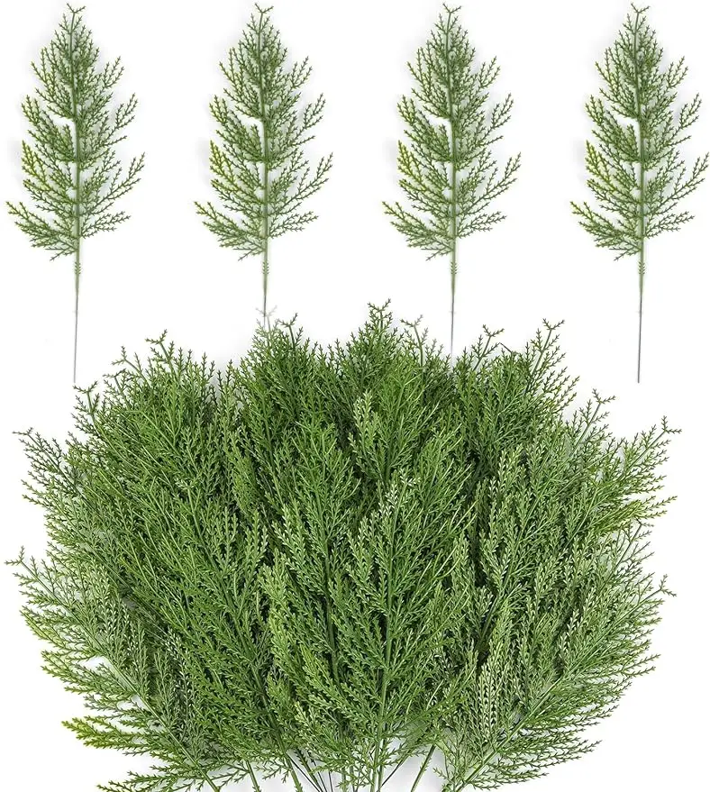 

40 Pcs Christmas Faux Cedar Stems Artificial Pine Branches Greenery Pine Picks for Wreath Craft DIY Home Kitchen Decorations