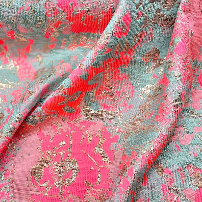 Embossed Jacquard Fabric Bronzing Green Rose Design Sewing Material Cheongsam Dress Garment Fabric 145cm Sold By Meter