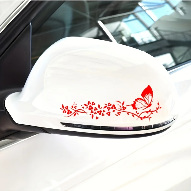 Butterfly Flower Vine Sticker Set 2pcs Waterproof Vinyl Decal Motorcycle Helmet Car Window Decoration