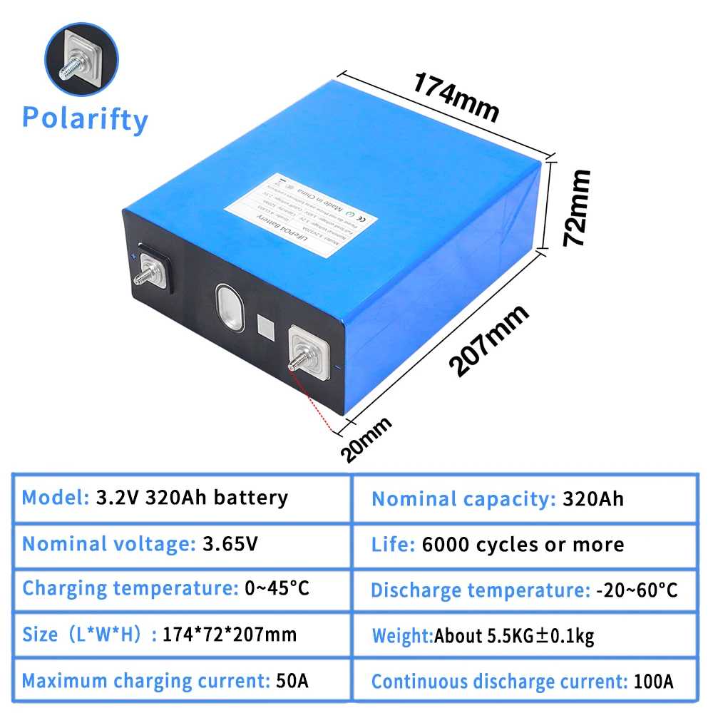 8PCS 3.2V 320Ah Lifepo4 Battery Pack DIY 12V 24V 36V 48V Grade A Lithium Iron Phosphate Cells For Motorhome Yacht Solar TAX FREE