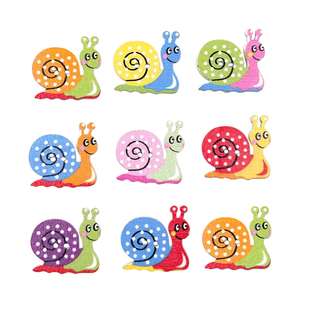 

50pcs Cartoon Snail Wooden Buttons Colorful Printed Diy Sewing Craft Buttons For Knitting Scrapbook Mixed Design Wood Button