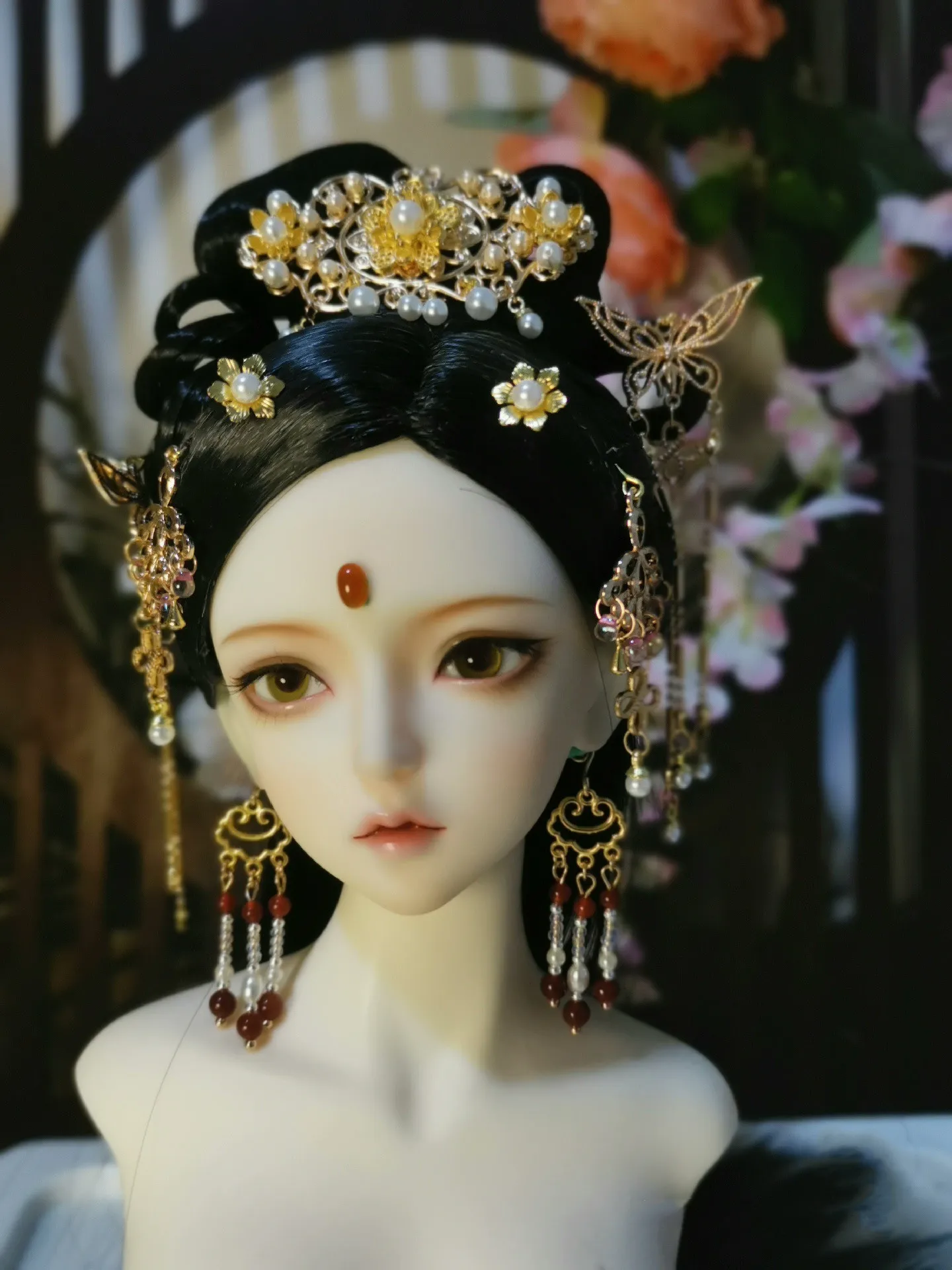 Free Shipping Doll Earring Hairpin Toys, Gorgeous Gold Doll Accessories 1/4 1/3 BJD Headdress