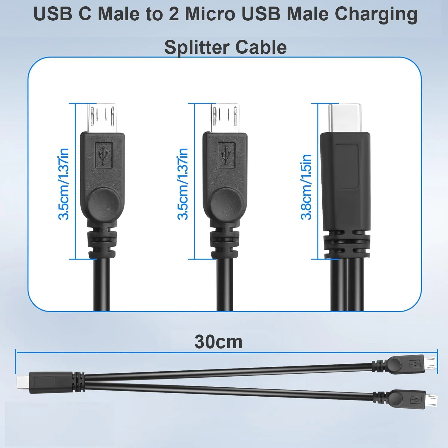 USB C 스플리터 충전 케이블 USB 타입 C 남성에서 듀얼 2 마이크로 USB 남성 2 in 1 스플리터 Y 충전 커넥터 케이블 충전 전용