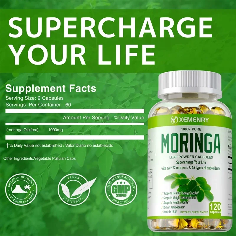 Organic Moringa Capsules - Strengthen The Immune System, Promote Metabolism, Enhance Energy, Help Detoxification, Anti-oxidation