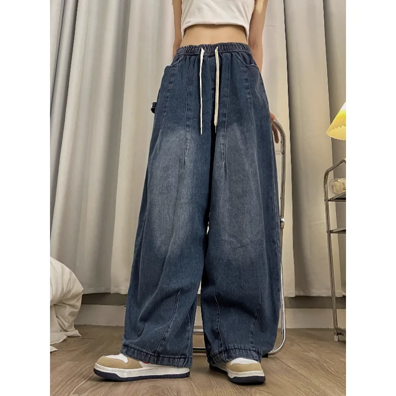 

Blue Women Jeans Streetwear Fashion Y2K American High Waisted Wide Leg Jean Female Trouser Hip Hop Baggy Oversized Denim Pants