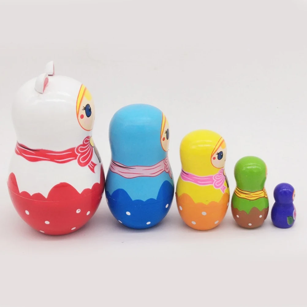 

5 Pcs Matryoshka Russian Nesting Cartoon Toys Wooden Chick Bamboo Stacking