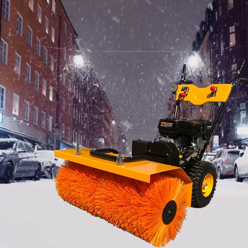 Hand Push Mini Snow Sweeper With Roller Brush, Ga soline Snowplow Equipped With Loncin Engine