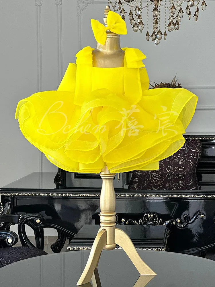 Children's DressYellow suspender princess dress for children2025New Style Toddler Girl Mesh Puff Skirt