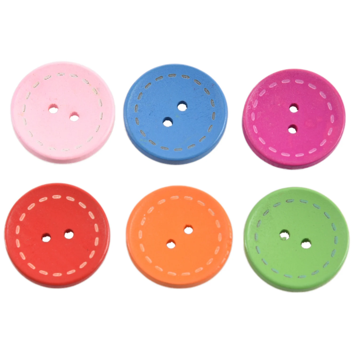 50Pcs Mixed Round 2 Holes Wood Sewing Buttons Scrapbooking 25mm(1