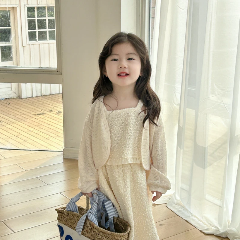 Girl Spring Autumn Suit 2024 Children\'s Clothing Halter Top Skirt Sweet Coat Western Style Trendy Comfortable