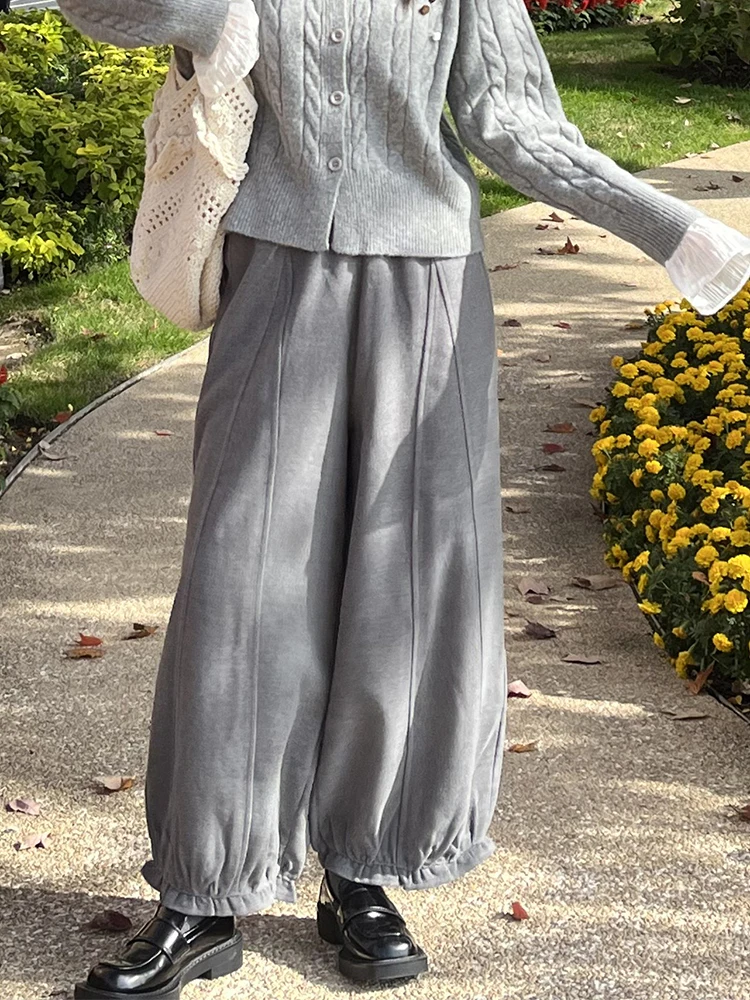 

Wonghome Retro ey Lace Trimmed Lantern Leggings High Waist Cotton Blend Comfortable Casual Trousers for Young Girls