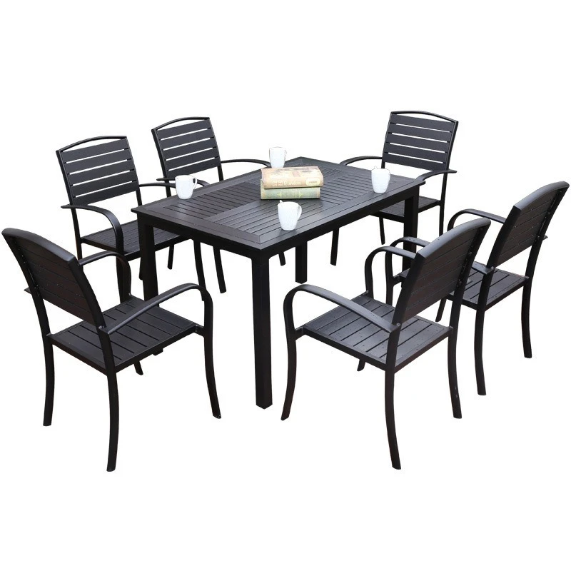 

Plastic wood tables and chairs Outdoor courtyard tables and chairs Moisture-proof wood Outdoor