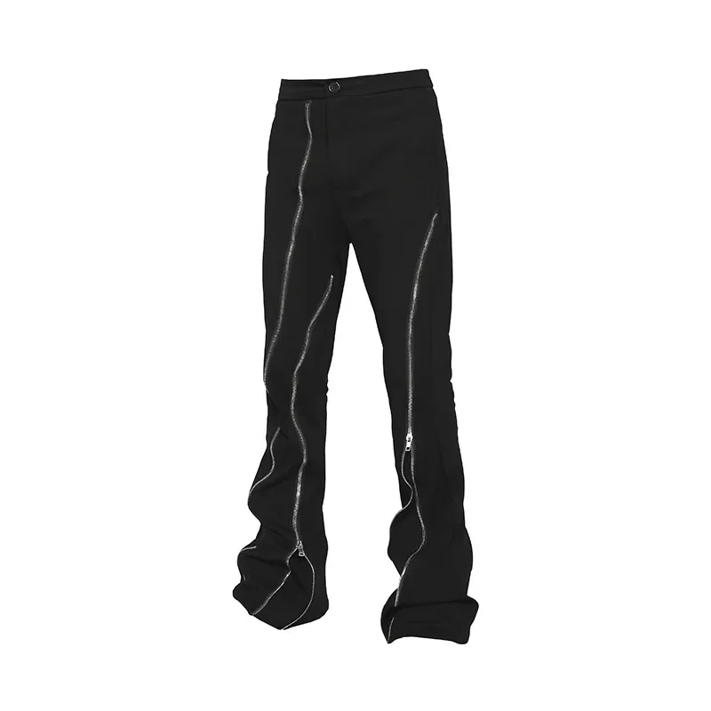 2024 Men\'s Black Color Hip Hop Zipper Segmentation Jeans Men Pants Slim Fit Streetwear Fashion Zipper Casual Pants for Men S-3XL