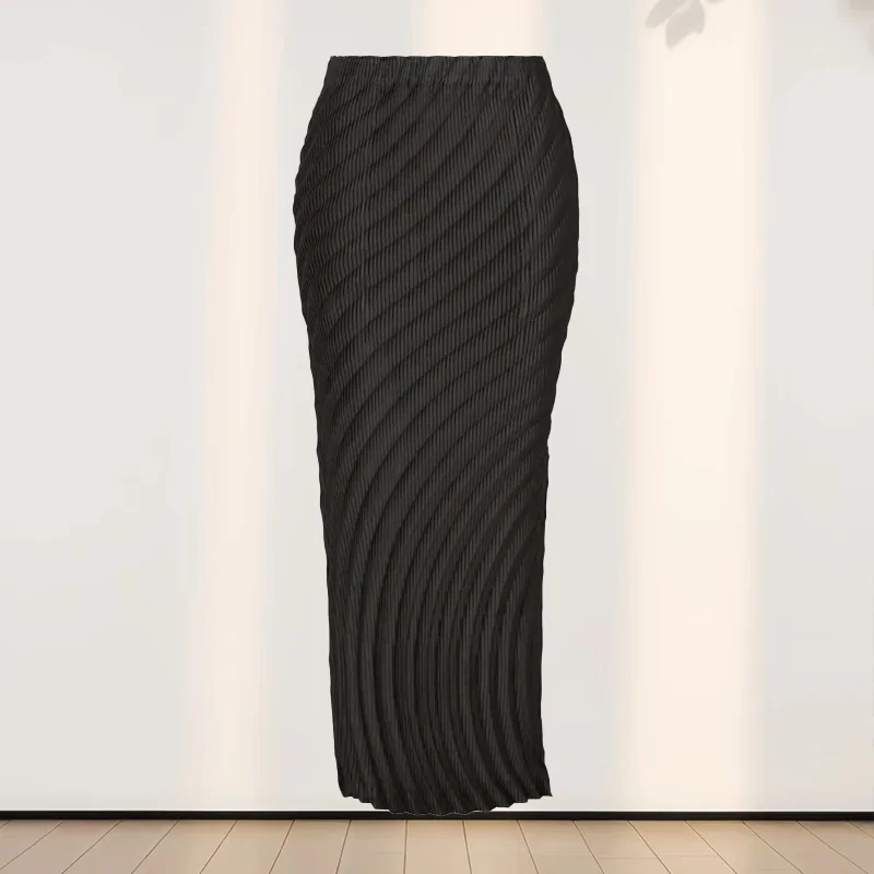 Miyake Pleats Pleated Skirt 2024 Summer Japanese Original Women Solid Versatile Design Sense Casual Simple Mid-length Skirt