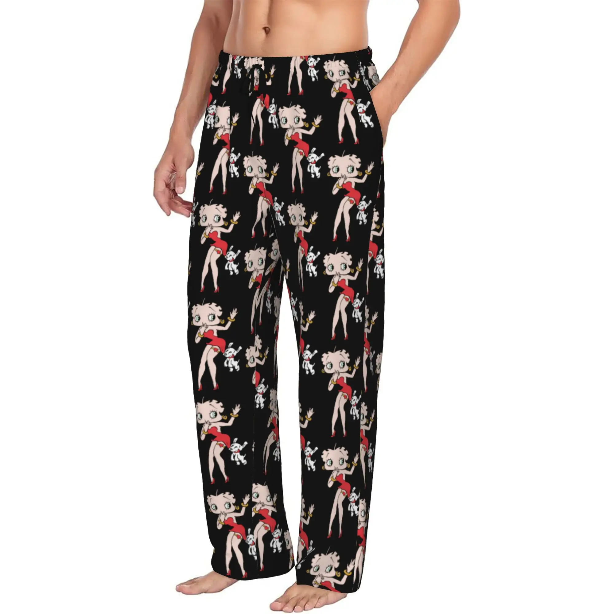 Custom Print Men's B-Booped Girl Pajama Pants Anime Cartoon Sleepwear Sleep Lounge Bottoms with Pockets