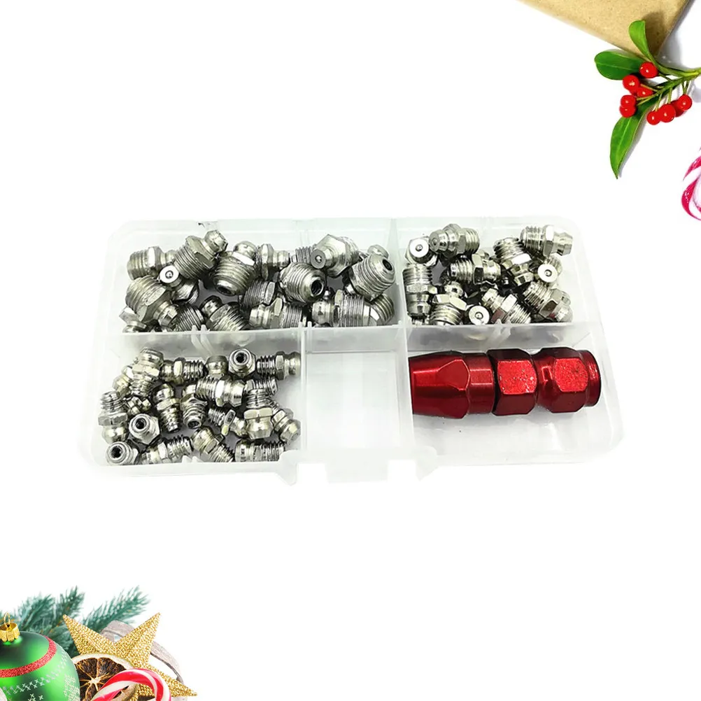 61pcs Grease Fittings Kit M8 M10 Straight Head Flat Head Oil Nipple For Machinery Construction Tools Lubrication Repair Tool view 4