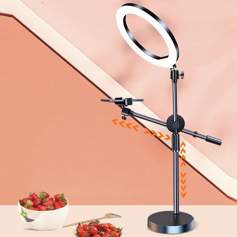 26CM Ring Light Photography Led Video Fill Lighting Camera Photo Studio Phone Selfie Lamp With Tripod Phone Holder Boom Arm