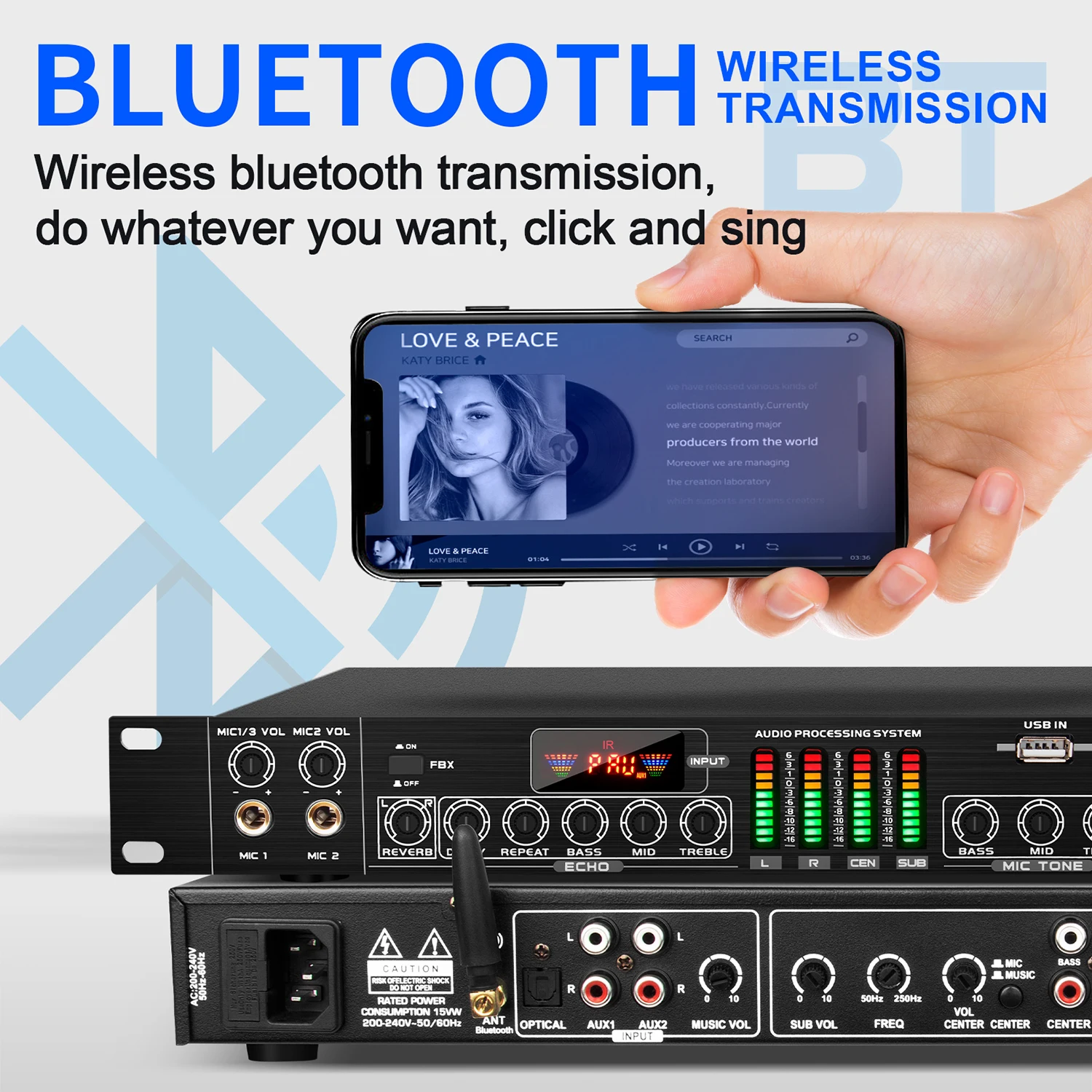 نظام صوت معالج الصوت Biner FBX-8 Anti Howling KTV المسبق مع 2 ميكروفونات للكاريوكي المنزلي